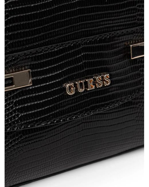 Guess Black Melinda Lizard-Effect Tote Bag