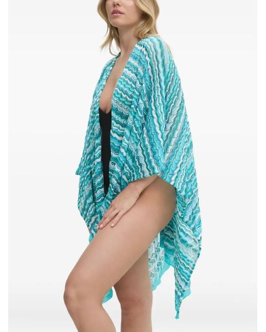 Missoni Blue Wave-Pattern Knit Poncho