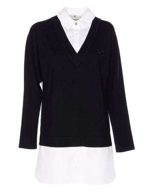 Elisabetta Franchi Blue Layered Dress With V-Neck And Logo Detail