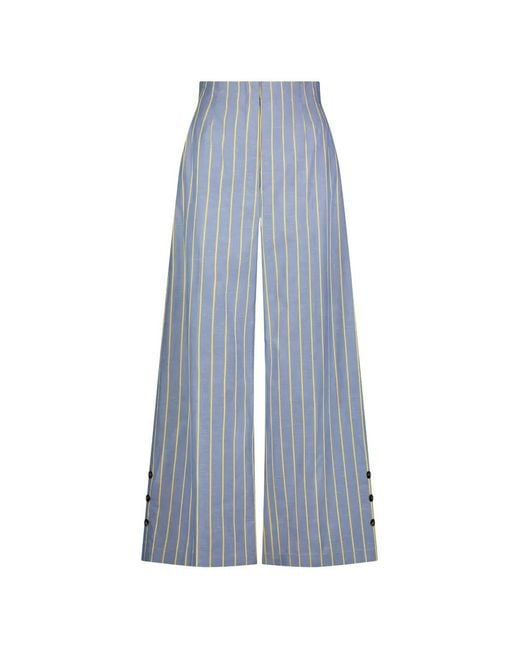 Lela Rose Blue Striped Button-Detail Trousers