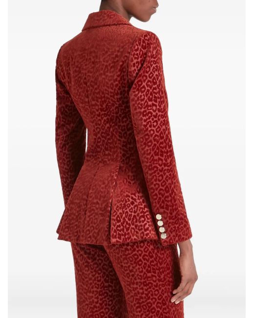 Temperley London Red Leopard-Pattern Double-Breasted Blazer
