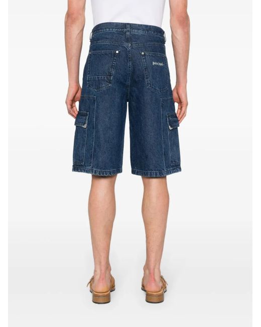 Palm Angels Cargo Bermuda Shorts In Blue Denim for men