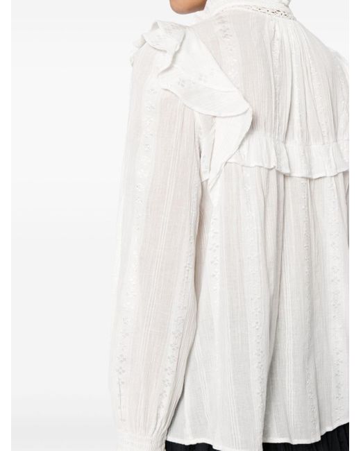 Isabel Marant White Embroidered-trim Ruffle Blouse