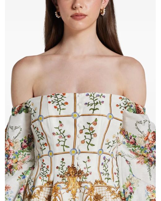 Camilla White Floral-Print Off-Shoulder Dress