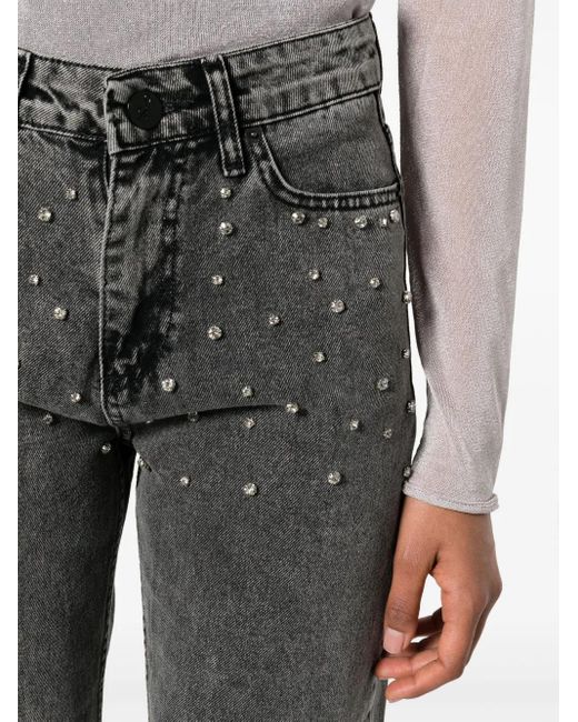 Ana Radu Gray Crystal-Embellished Cropped Jeans