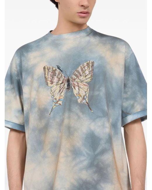 Roberto Cavalli Blue Tie-Dye Butterfly-Print T-Shirt for men