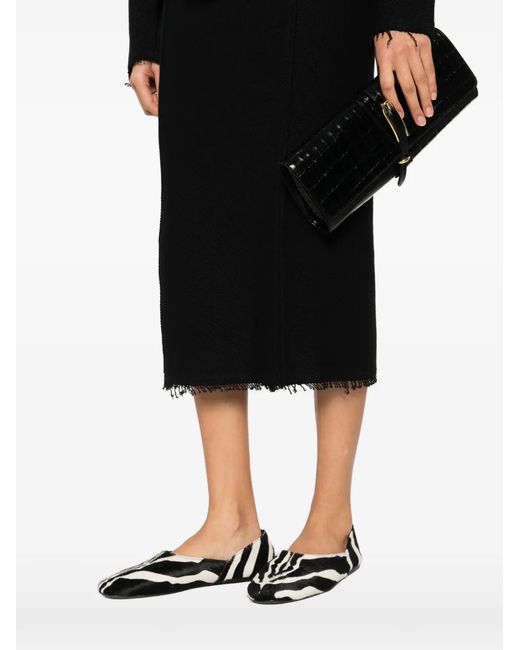 Totême Black Fringed Jersey Midi Skirt