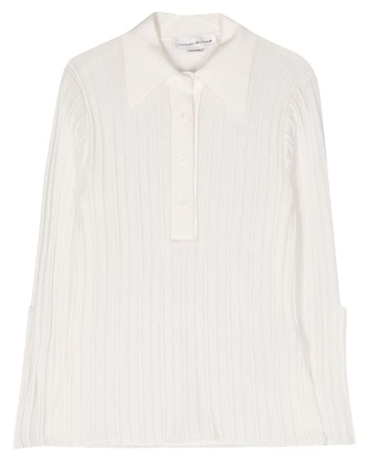 Victoria Beckham White Ribbed Cotton-blend Polo Shirt