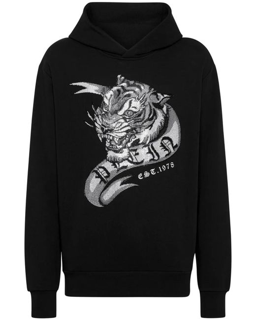 Philipp Plein Black Crystal Tattoo Crystal-Embellished Hoodie for men