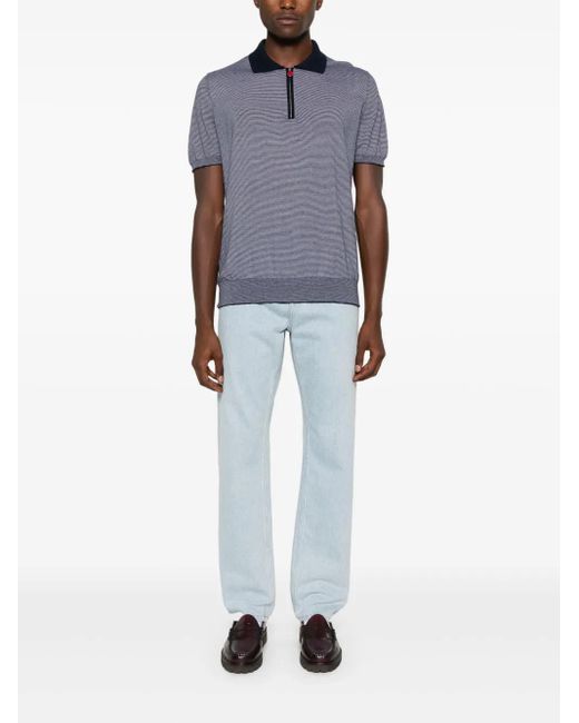 Kiton Blue Striped Cotton Polo Shirt for men
