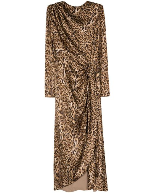 Costarellos Natural Lala Leopard-print Draped Dress