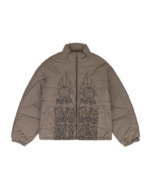 Who Decides War Brown Embroidered Padded Jacket for men