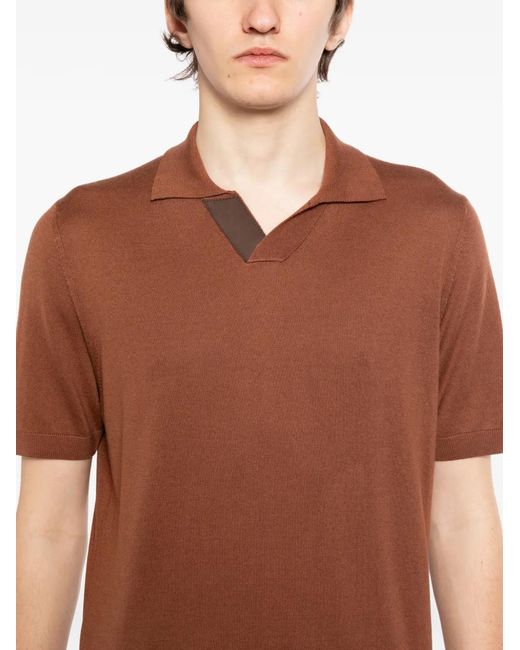 Canali Brown Short-Sleeve Open Collar Polo Shirt for men