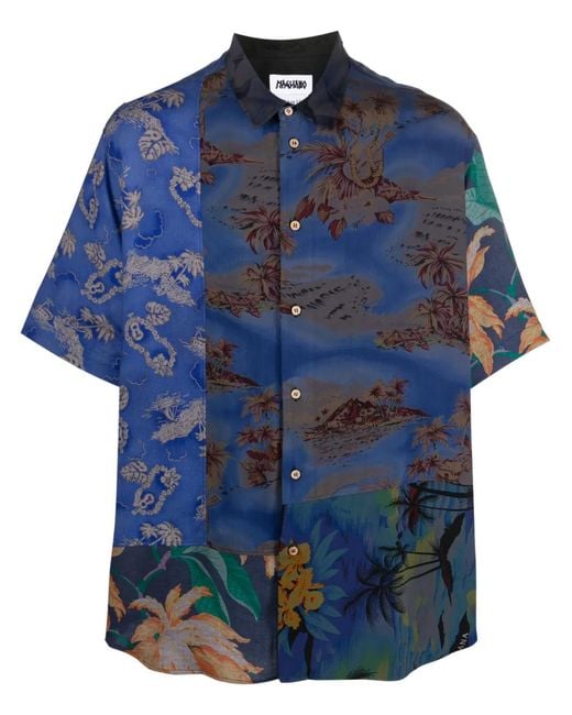 Magliano Blue All-Over Graphic-Print Patchwork Shirt for men