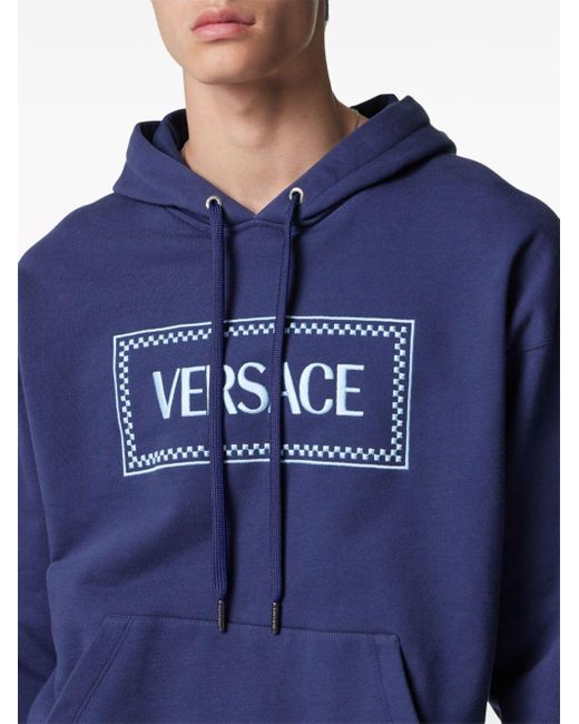 Versace Blue 90s Vintage Logo-embroidered Hoodie for men
