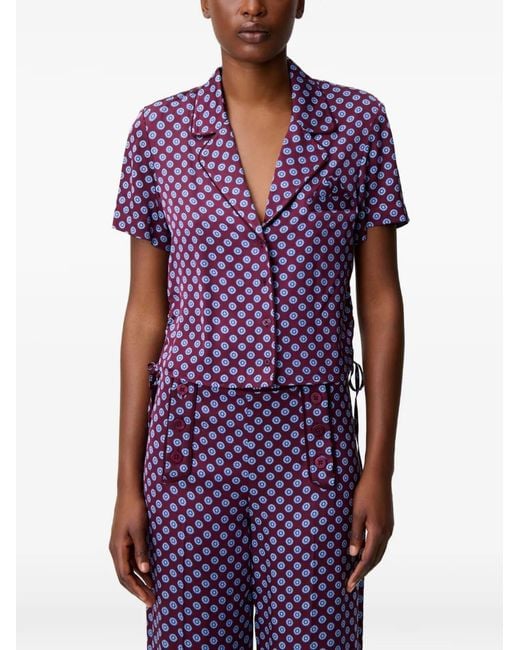 Claudie Pierlot Purple Geometric-Pattern Cropped Shirt