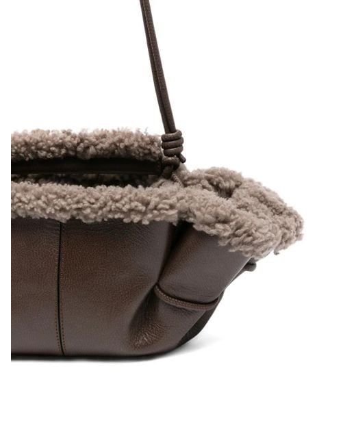 Hereu Black Leather Shearling Tote Bag
