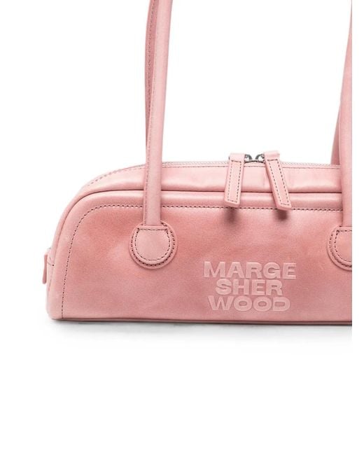 MARGE SHERWOOD Pink Soft Boston Ew Leather Tote Bag