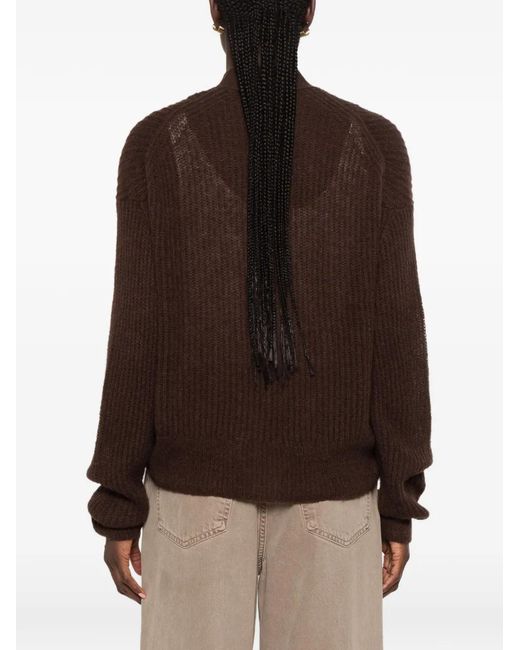 Closed Brown Ribbed-Knit V-Neck Cardigan
