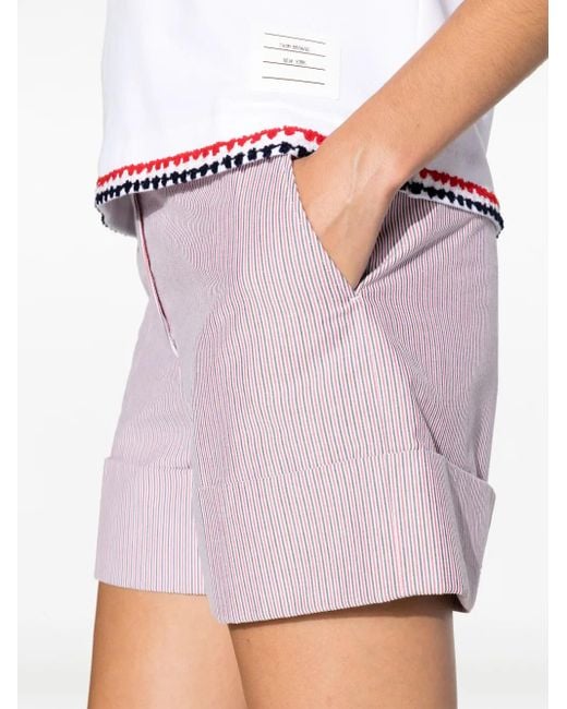 Thom Browne Pink Striped High-Waist Shorts