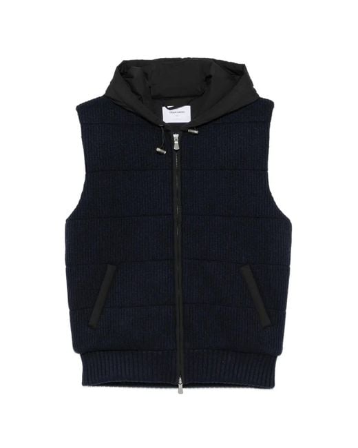 Gran Sasso Blue Quilted Hooded Gilet for men