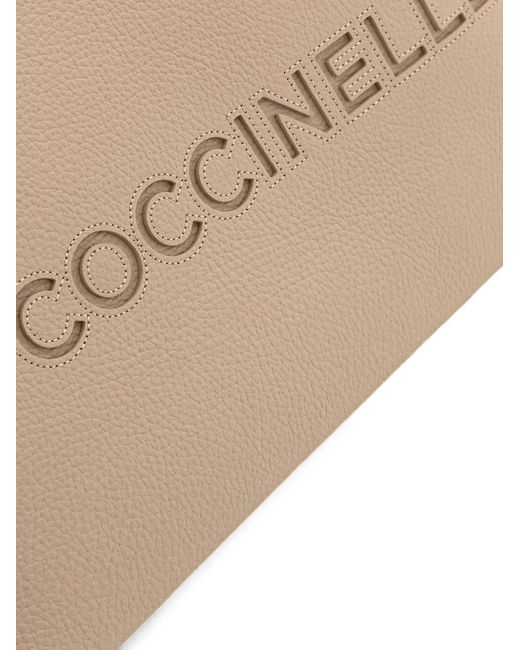 Coccinelle Natural Logo-Embossed Grained-Leather Tote Bag
