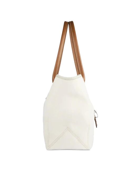 Fay White Leather-Trim Tote Bag