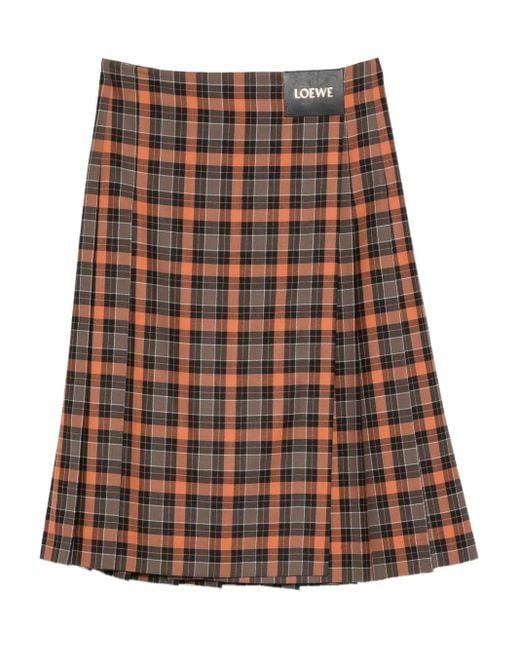 Loewe Geplooide Geruite Midi-Rok in het Brown