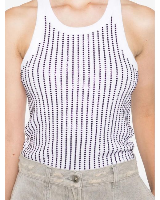 The Attico White Crystal-Embellished Tank Top