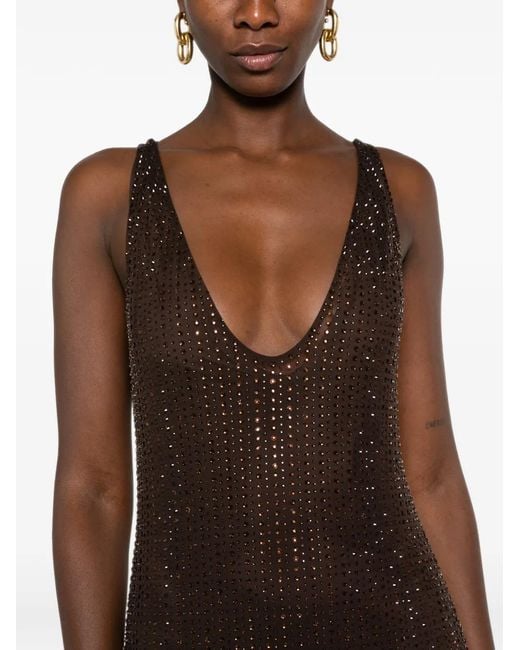VENUJA Brown Crystal-Embellished Maxi Dress