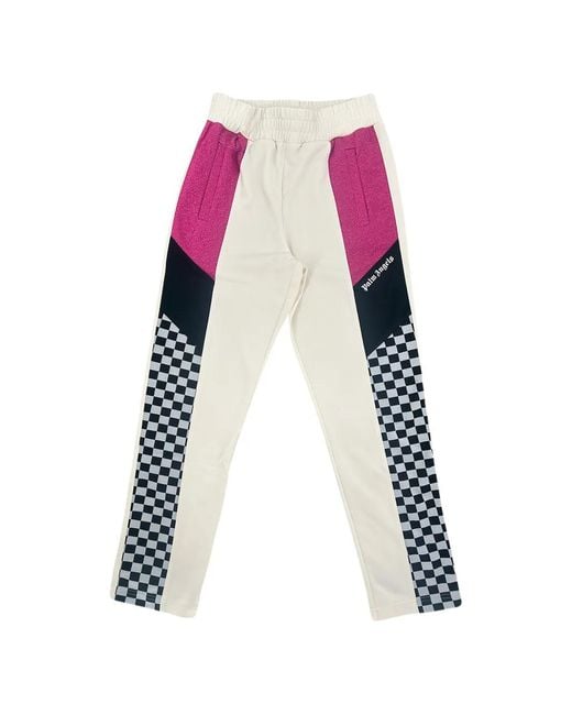 Palm Angels Pink Colour-Block Checkered Track Pants for men