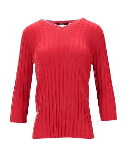 LA ROSE Red V-Neck Ribbed Top