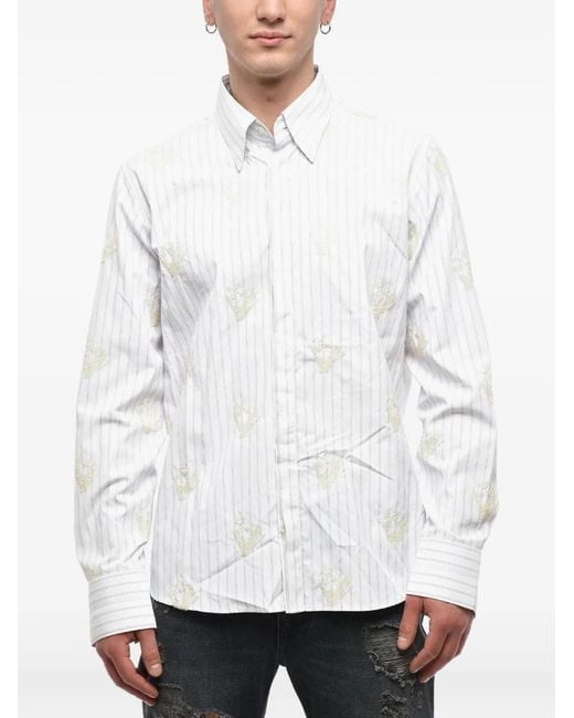 Off-White c/o Virgil Abloh White Sequin-Embroidered Striped Shirt for men
