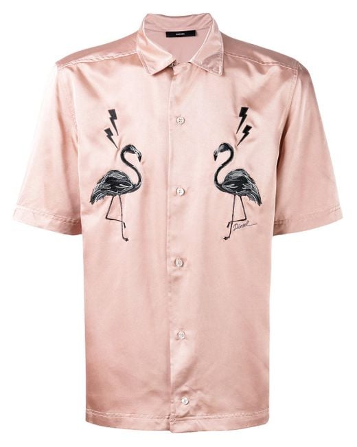 DIESEL Pink Flamingo Patches Shortsleeved Shirt for men