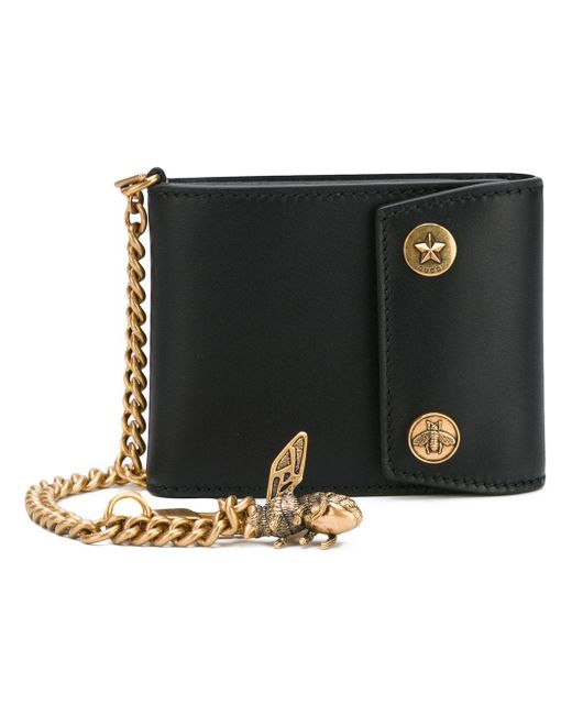 Gucci Black Chain And Bee Wallet for men