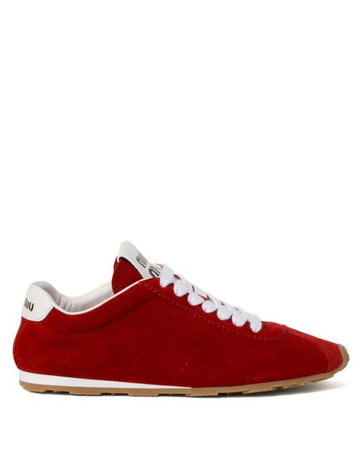 Miu Miu Red Plume Suede Sneakers