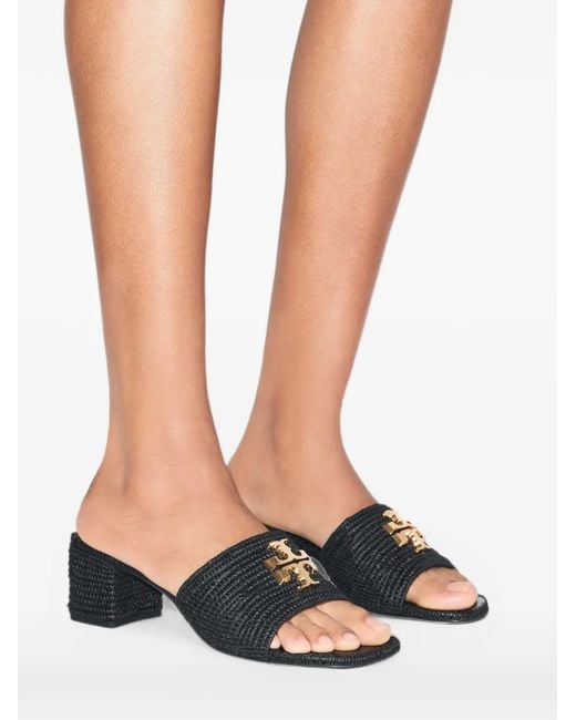 Tory Burch Black Eleanor Raffia Heeled Sandals