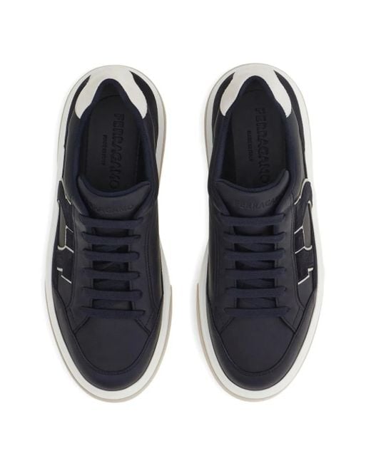 Ferragamo Blue Cassina Gan2 Leather Sneakers With Suede Details Shoes for men