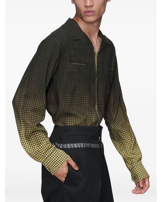 Maison Margiela Green Gradient Check Shirt for men