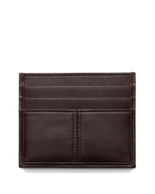 Prada Brown Leather Triangle Card Holder for men