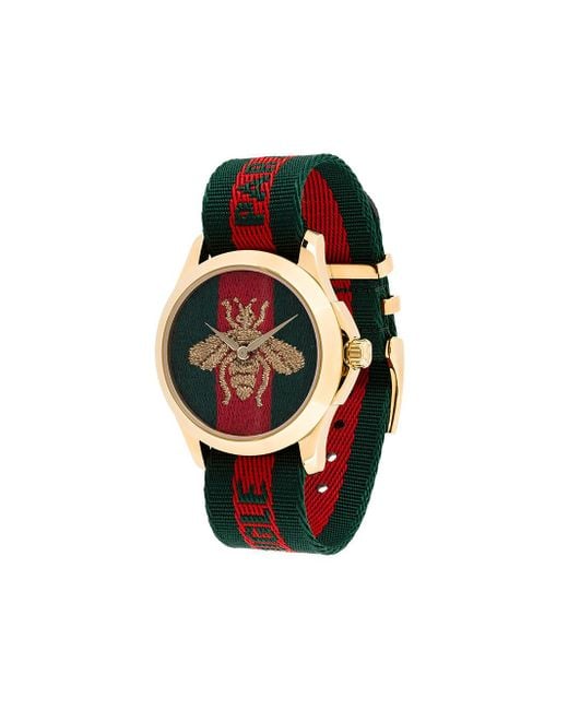 Gucci Red Bumblebee Fabric Strap Watch for men