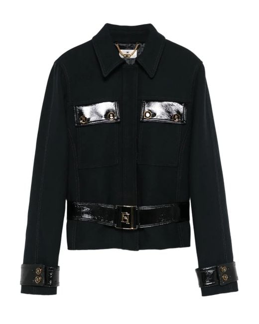 Elisabetta Franchi Black Patent-Trimmed Belted Jacket