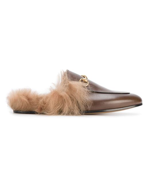Gucci Brown Princetown Fur-lined Mules