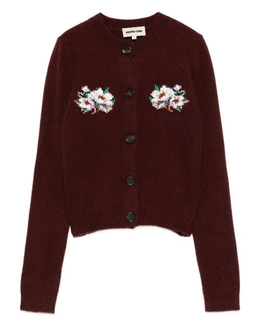 ShuShu/Tong Brown Floral-Appliqué Buttoned Cardigan