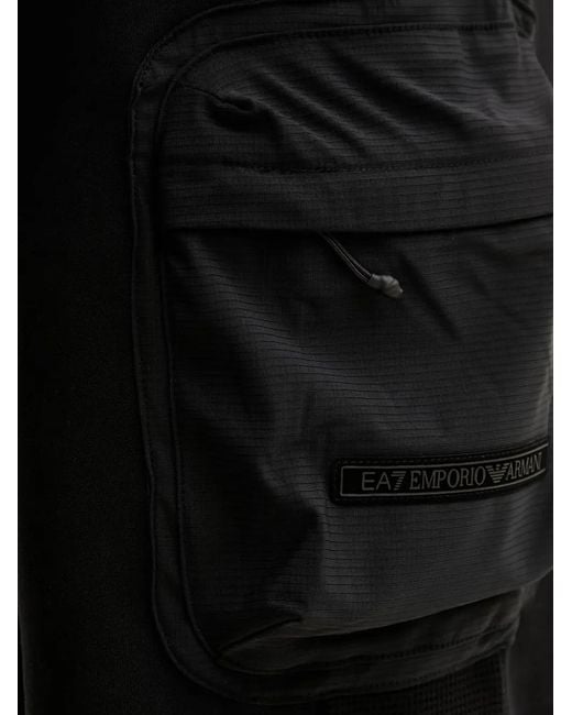 EA7 Black Logo-Patch Bermuda Shorts for men