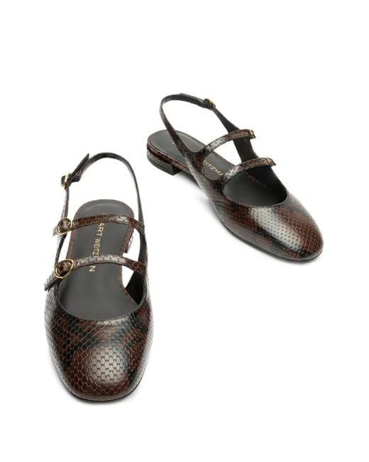 Stuart Weitzman Black Snakeskin Slingback Flat Pumps