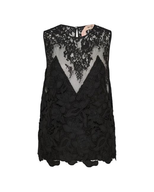 N°21 Black Floral-Lace Sleeveless Top