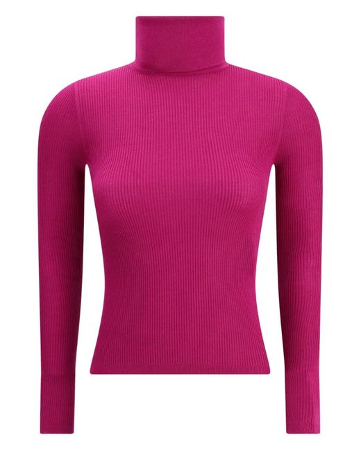 Saint Laurent Pink Roll-Neck Ribbed Sweater