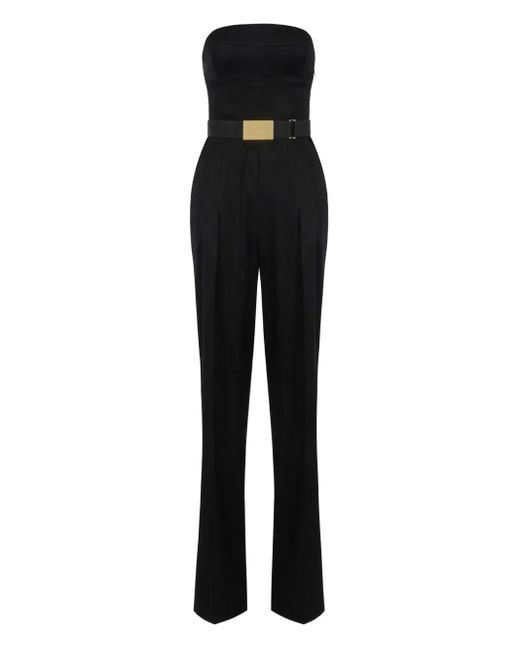 Elisabetta Franchi Black Lace-Up Belted Jumpsuit