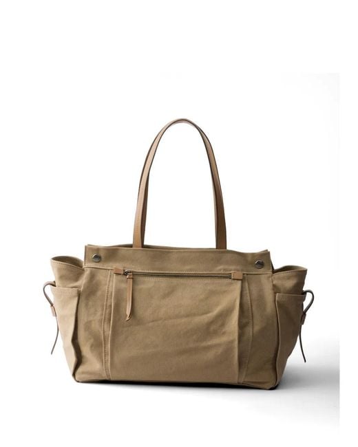 Prada Natural Route Canvas And Leather Tote Bag for men